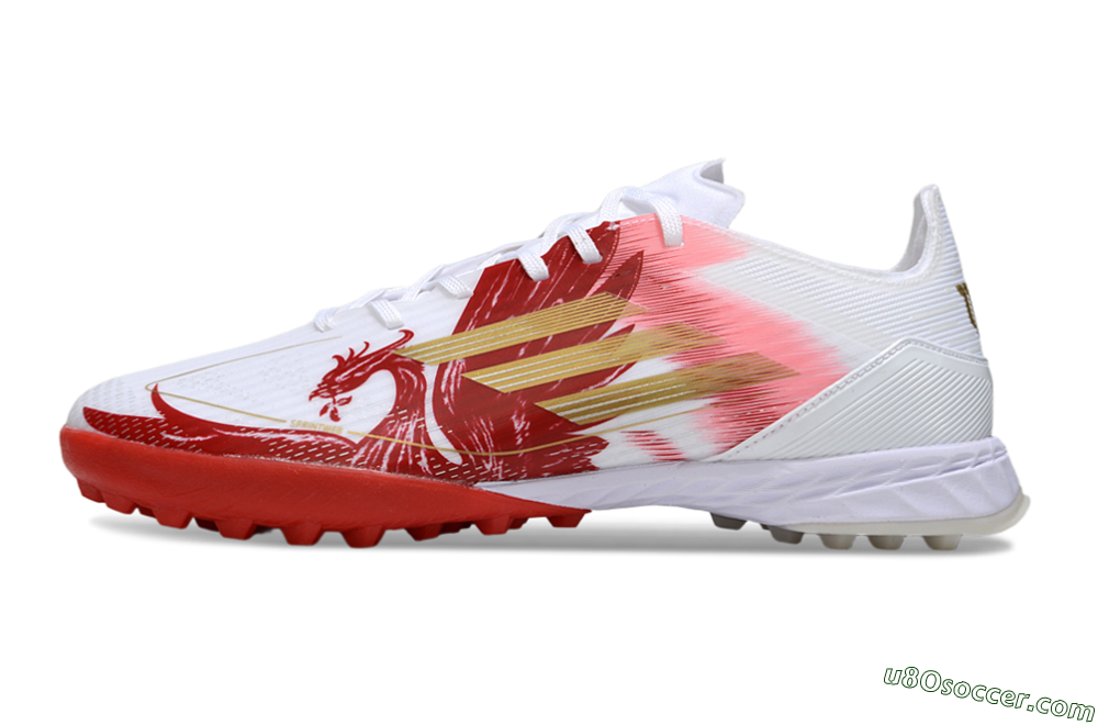Adidas F50 Pro TF Artificial Turf Soccer Shoes - White/Red/Gold 2