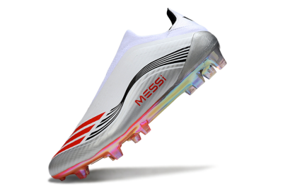 Messi x Adidas F50 Pro Laceless FG Firm Ground Soccer Cleats - Silver/White/Red