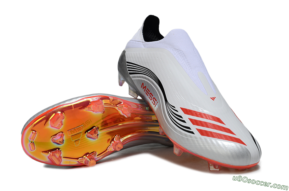Messi x Adidas F50 Pro Laceless FG Firm Ground Soccer Cleats - Silver/White/Red 3