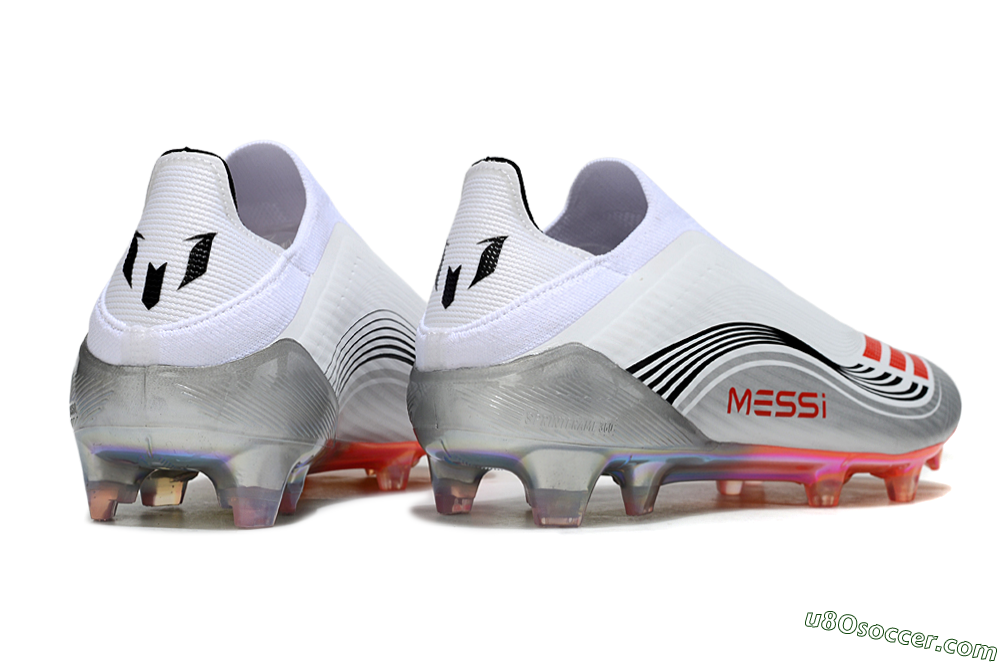 Messi x Adidas F50 Pro Laceless FG Firm Ground Soccer Cleats - Silver/White/Red 6