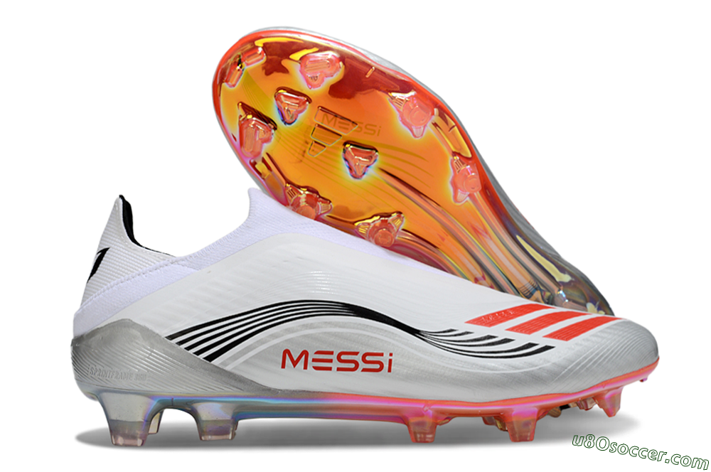Messi x Adidas F50 Pro Laceless FG Firm Ground Soccer Cleats - Silver/White/Red 1