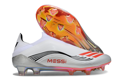 Messi x Adidas F50 Pro Laceless FG Firm Ground Soccer Cleats - Silver/White/Red