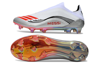 Messi x Adidas F50 Pro Laceless FG Firm Ground Soccer Cleats - Silver/White/Red