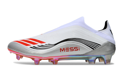 Messi x Adidas F50 Pro Laceless FG Firm Ground Soccer Cleats - Silver/White/Red