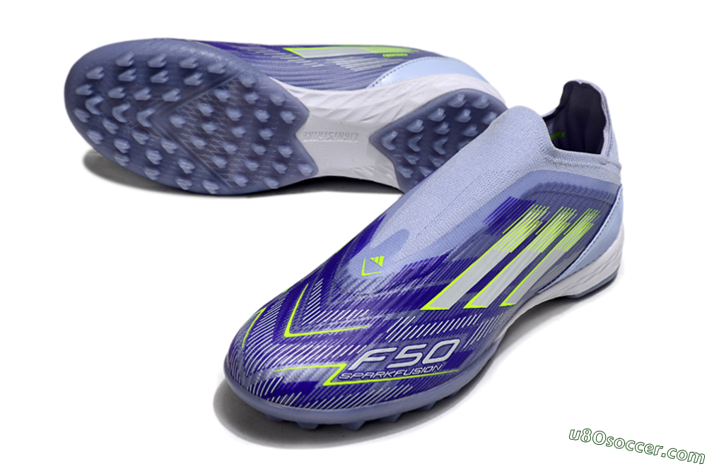 Adidas F50 Elite Laceless TF Artificial Turf Soccer Shoes - Blue/Yellow/Silver 3