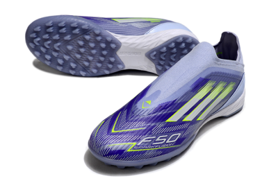 Adidas F50 Elite Laceless TF Artificial Turf Soccer Shoes - Blue/Yellow/Silver