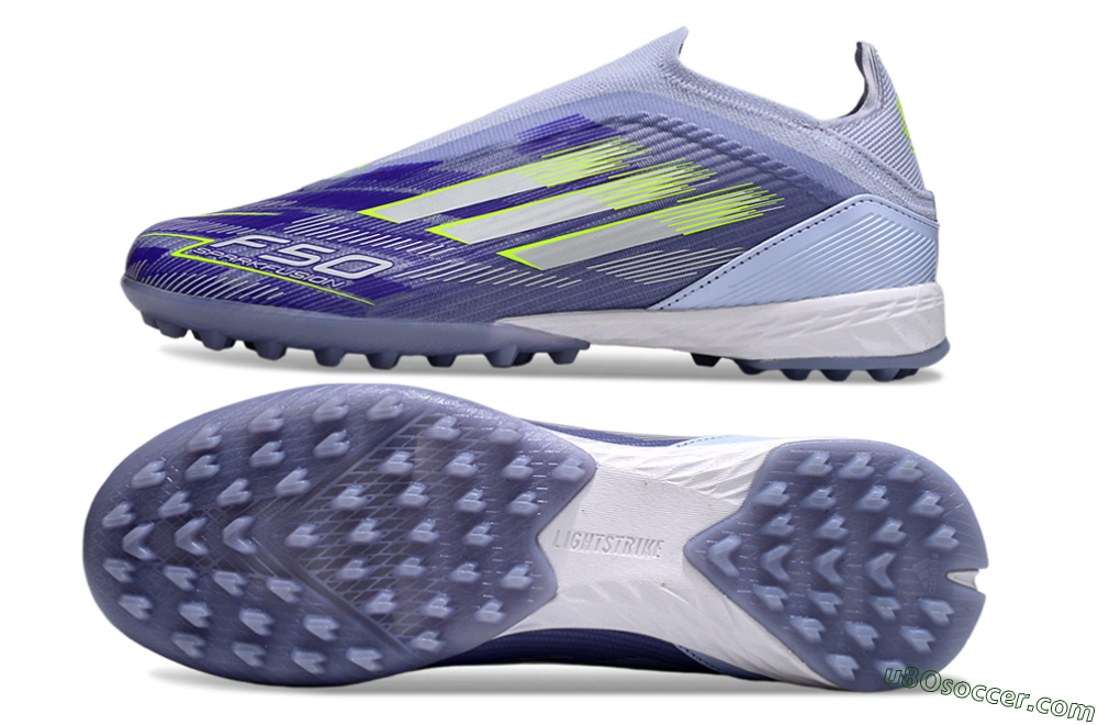 Adidas F50 Elite Laceless TF Artificial Turf Soccer Shoes - Blue/Yellow/Silver 0