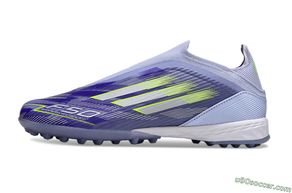 Adidas F50 Elite Laceless TF Artificial Turf Soccer Shoes - Blue/Yellow/Silver 2