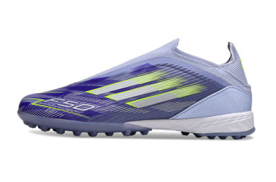 Adidas F50 Elite Laceless TF Artificial Turf Soccer Shoes - Blue/Yellow/Silver