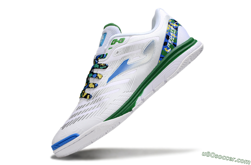 Joma Top Flex IC Indoor & Futsal Soccer Shoes - White/Silver/Blue 5