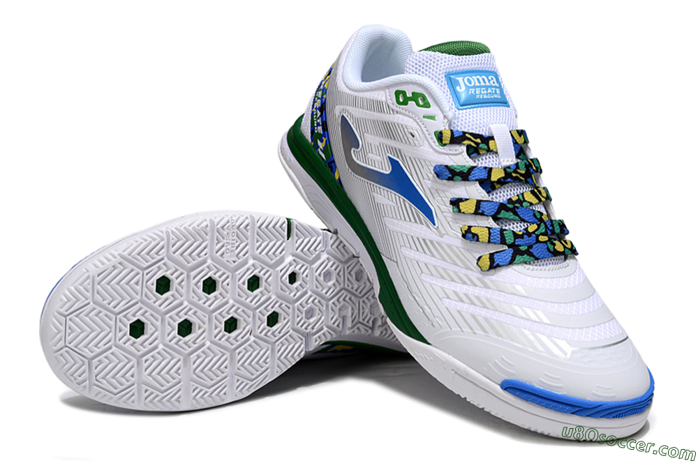 Joma Top Flex IC Indoor & Futsal Soccer Shoes - White/Silver/Blue 3