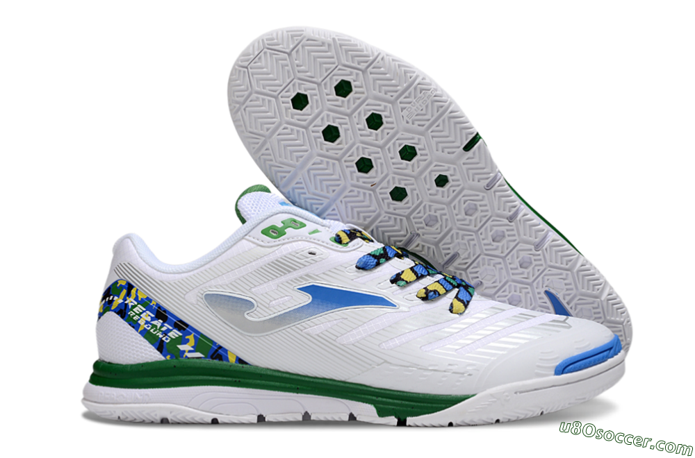 Joma Top Flex IC Indoor & Futsal Soccer Shoes - White/Silver/Blue 1