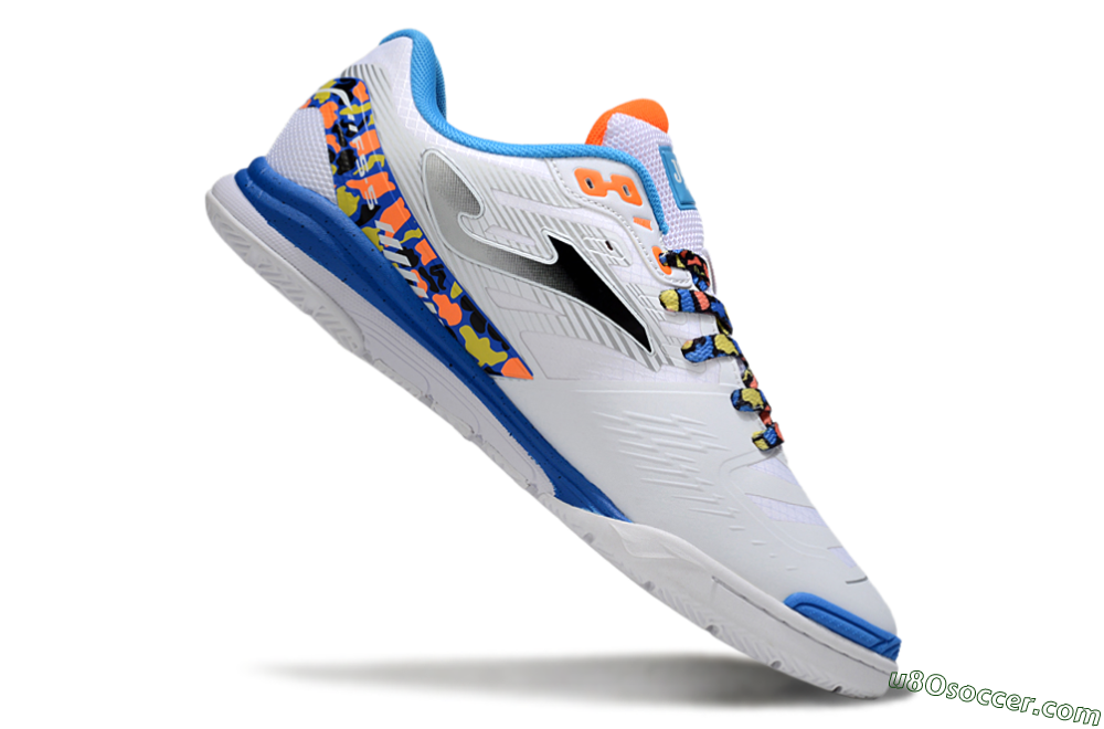 Joma Top Flex IC Indoor & Futsal Soccer Shoes - White/Silver/Blue 4