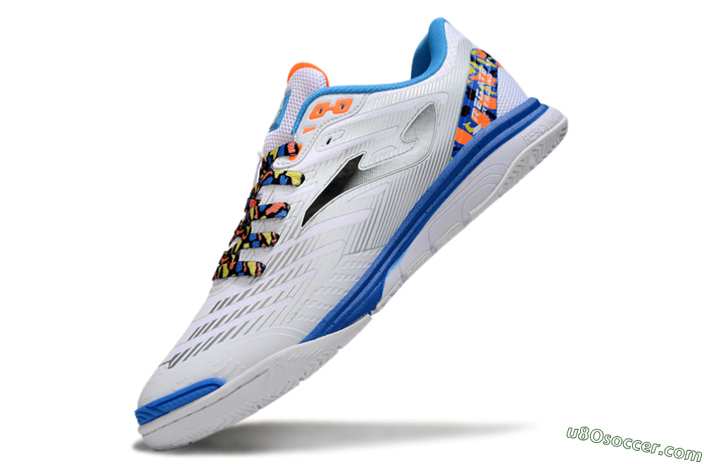 Joma Top Flex IC Indoor & Futsal Soccer Shoes - White/Silver/Blue 5