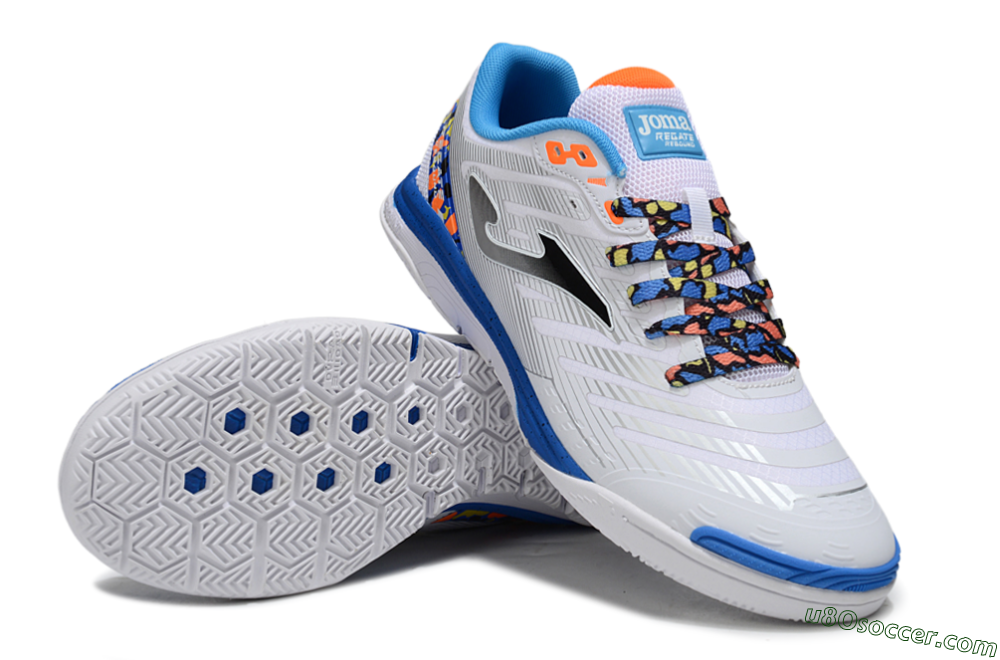 Joma Top Flex IC Indoor & Futsal Soccer Shoes - White/Silver/Blue 3