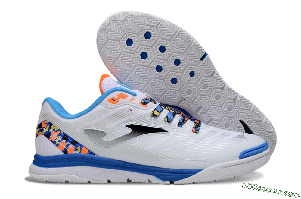 Joma Top Flex IC Indoor & Futsal Soccer Shoes - White/Silver/Blue 1