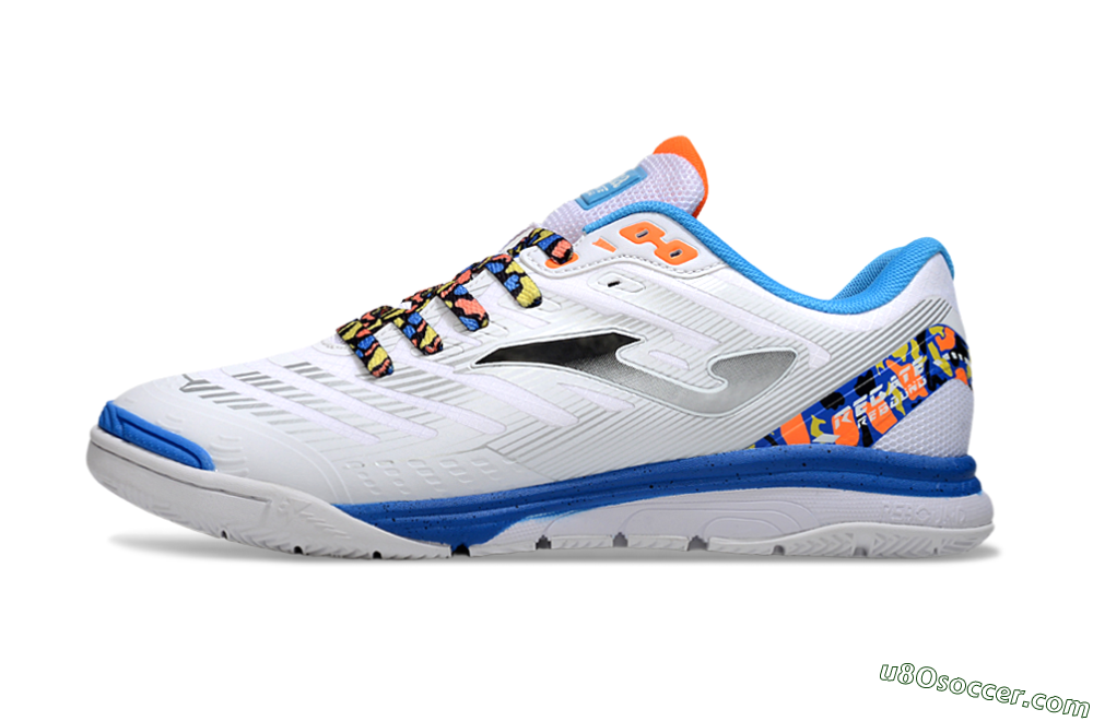 Joma Top Flex IC Indoor & Futsal Soccer Shoes - White/Silver/Blue 2