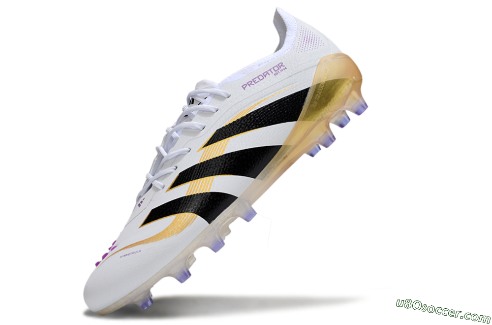 Adidas Predator 25 Elite AG Artificial Grass Soccer Cleats - White/Black/Gold 5