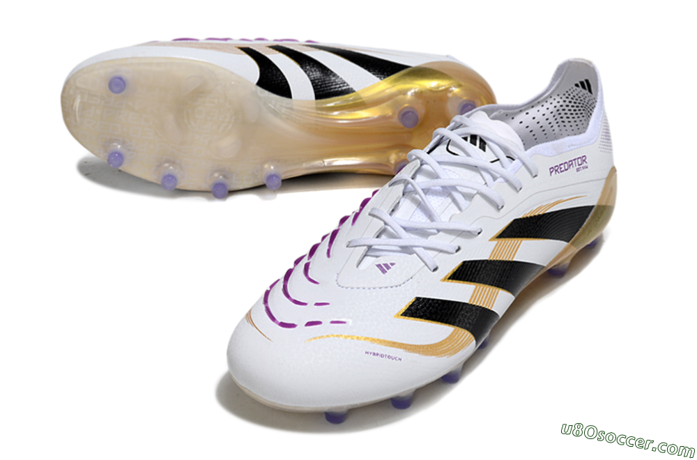 Adidas Predator 25 Elite AG Artificial Grass Soccer Cleats - White/Black/Gold 3