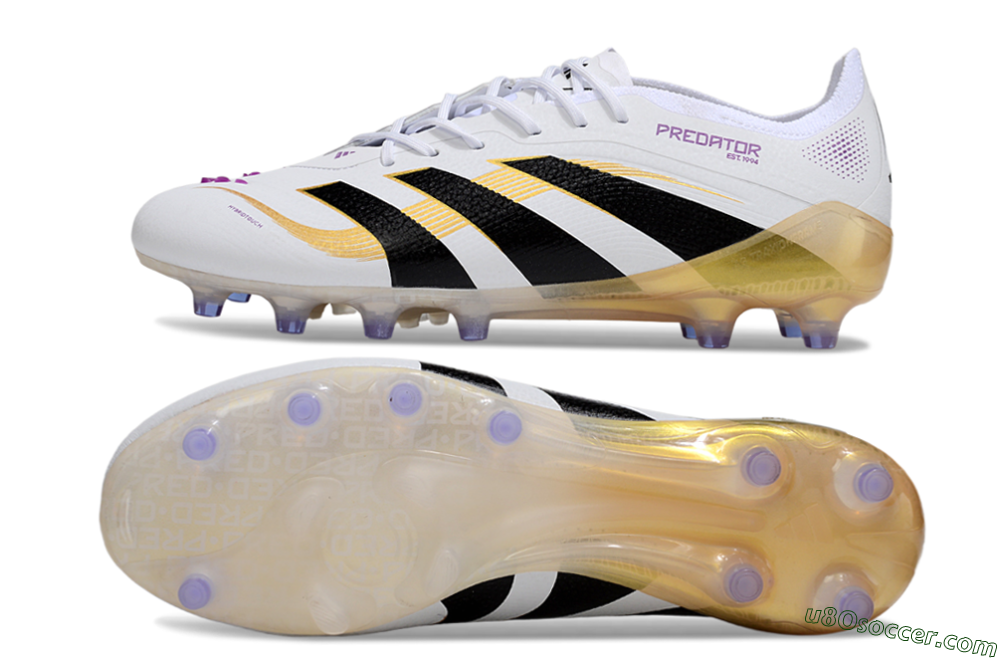 Adidas Predator 25 Elite AG Artificial Grass Soccer Cleats - White/Black/Gold 0