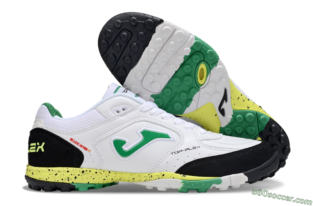 Joma Top Flex TF Artificial Turf Soccer Shoes - White/Green/Yellow 1