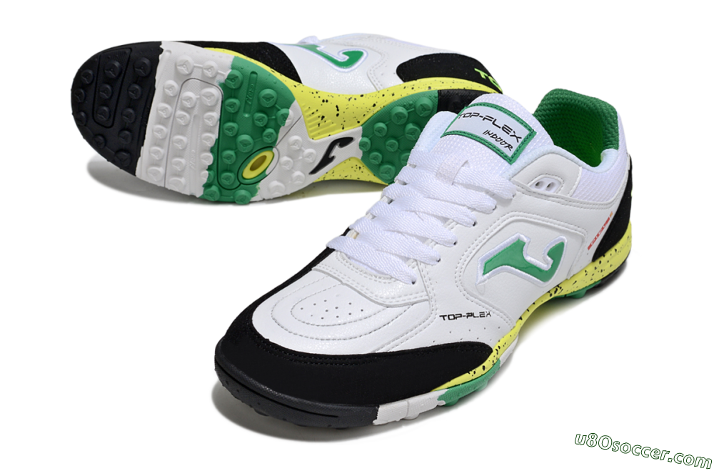 Joma Top Flex TF Artificial Turf Soccer Shoes - White/Green/Yellow 3