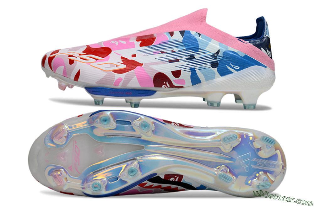 Adidas F50+ Elite Lightstrike Laceless FG Firm Ground Soccer Cleats - Pink/Red/Blue 0