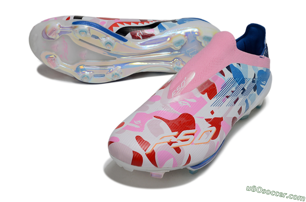 Adidas F50+ Elite Lightstrike Laceless FG Firm Ground Soccer Cleats - Pink/Red/Blue 3