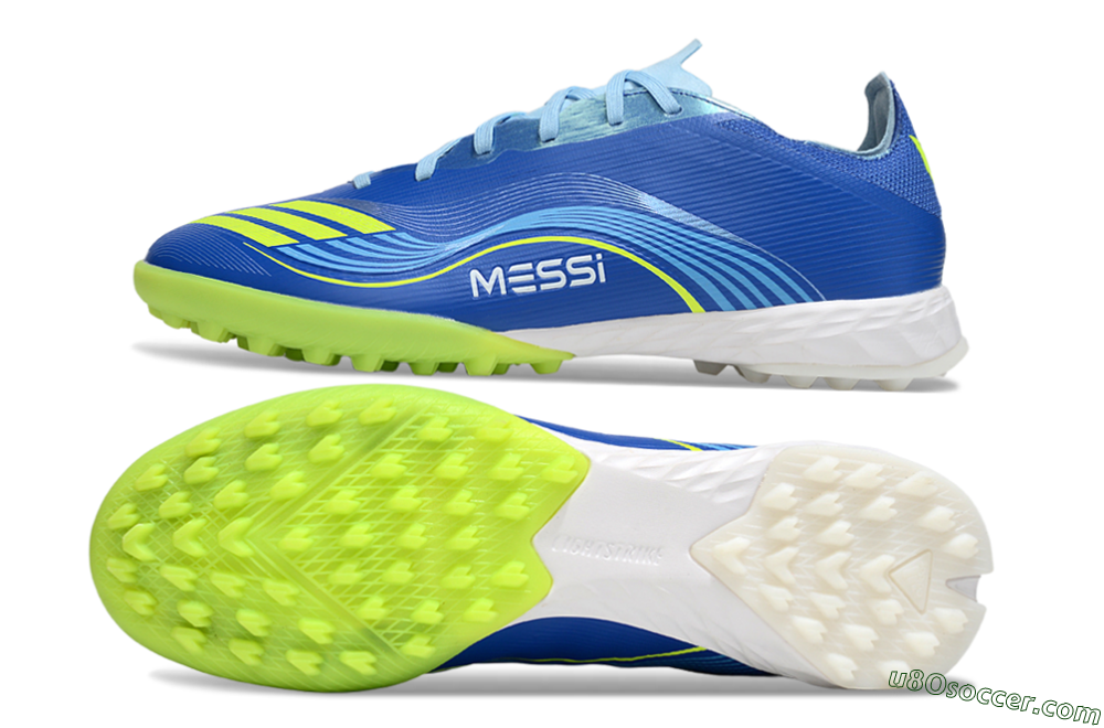 Messi x Adidas F50 Pro TF Artificial Turf Soccer Shoes - Blue/Yellow/White 0