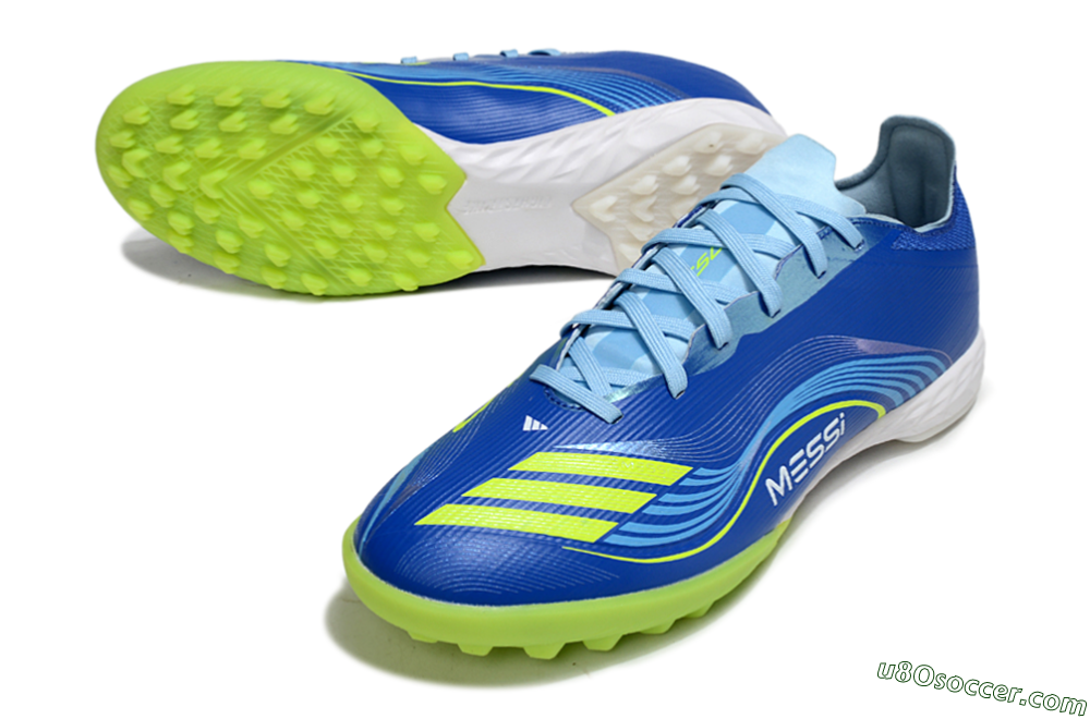 Messi x Adidas F50 Pro TF Artificial Turf Soccer Shoes - Blue/Yellow/White 3