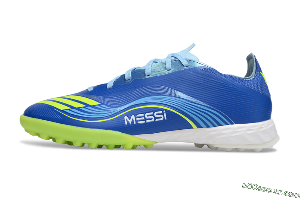 Messi x Adidas F50 Pro TF Artificial Turf Soccer Shoes - Blue/Yellow/White 2