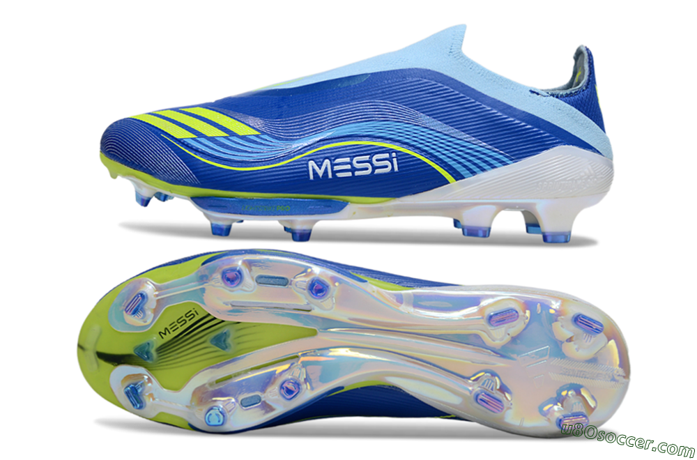 Messi x Adidas F50 Elite Laceless FG Firm Ground Soccer Cleats - Blue/Yellow/White 0