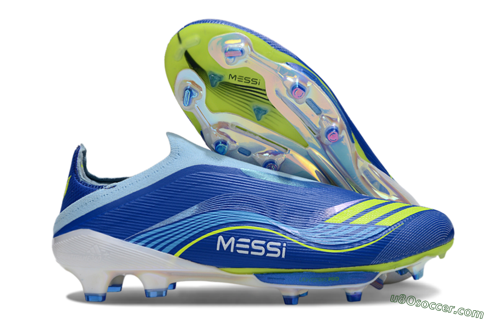 Messi x Adidas F50 Elite Laceless FG Firm Ground Soccer Cleats - Blue/Yellow/White 1