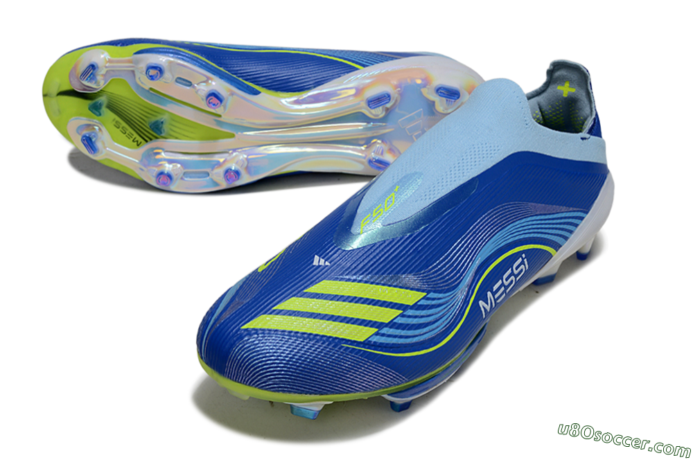 Messi x Adidas F50 Elite Laceless FG Firm Ground Soccer Cleats - Blue/Yellow/White 3