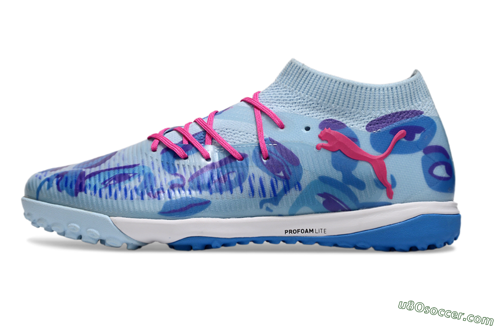 Puma Future 8 Ultimate TF Artificial Turf Soccer Shoes - Blue/Pink/White 2
