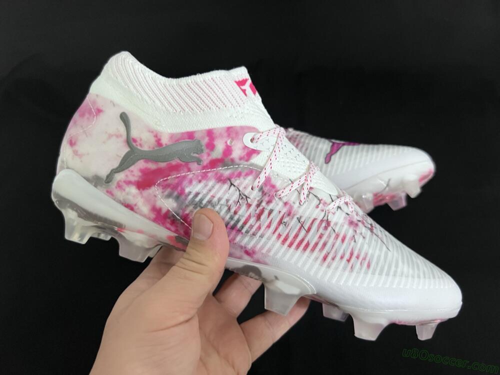 Puma Future 8 Ultimate FG Firm Ground Soccer Cleats - White/Pink/Silver
