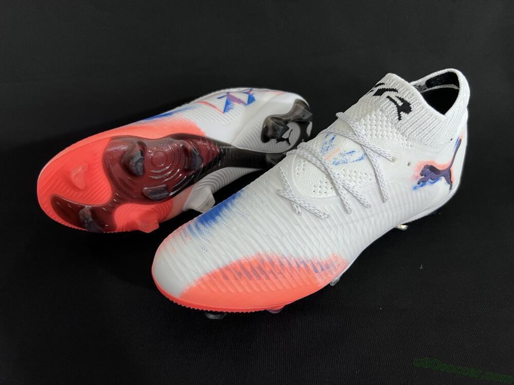 Puma Future 8 Ultimate FG Firm Ground Soccer Cleats - White/Pink/Blue