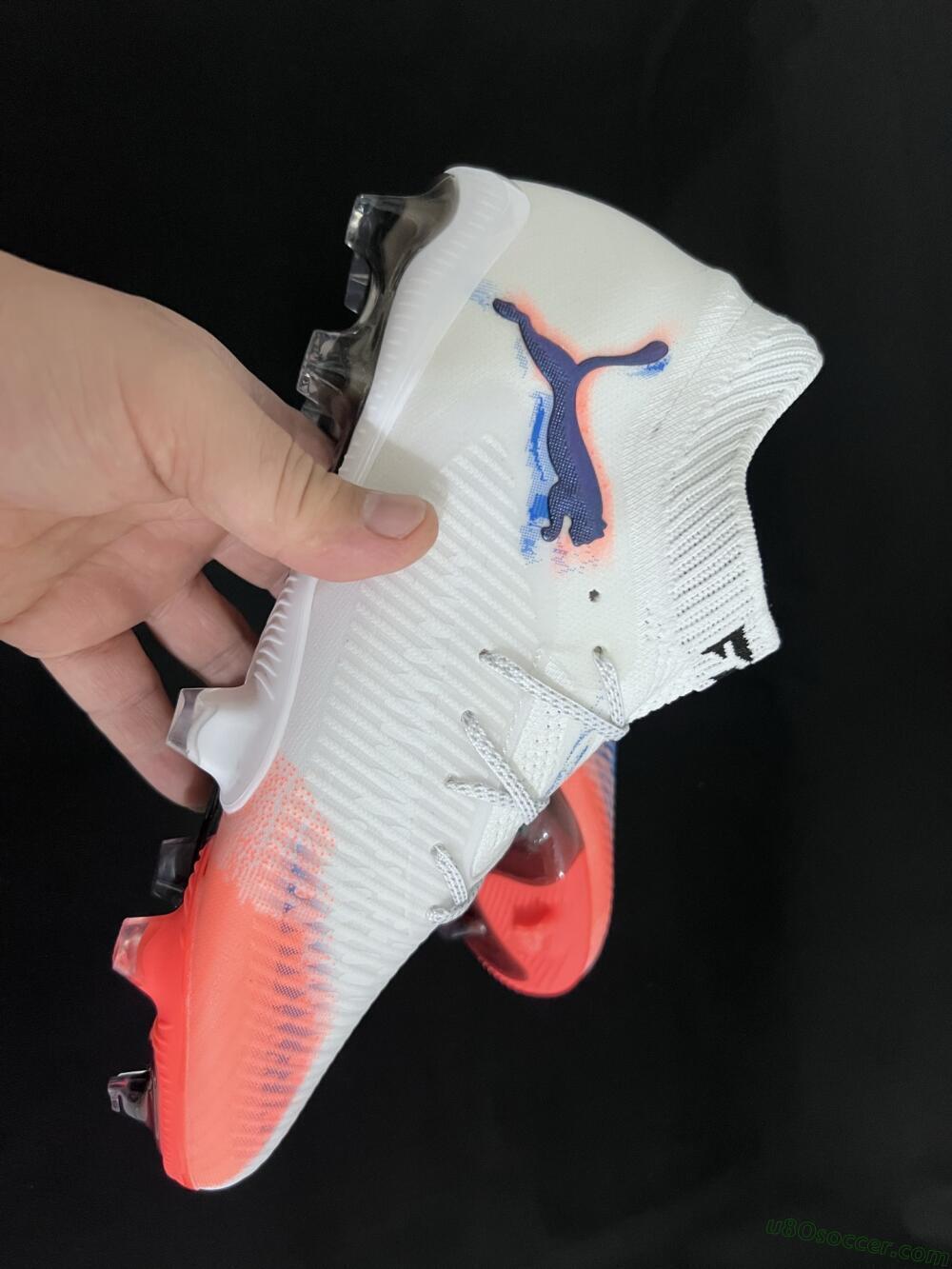 Puma Future 8 Ultimate FG Firm Ground Soccer Cleats - White/Pink/Blue