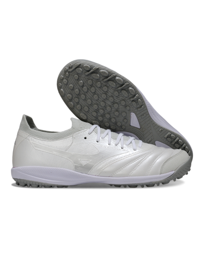 Mizuno Morelia Neo 4 TF Artificial Turf Soccer Shoes - White/Silver Mist/Carbon Gray