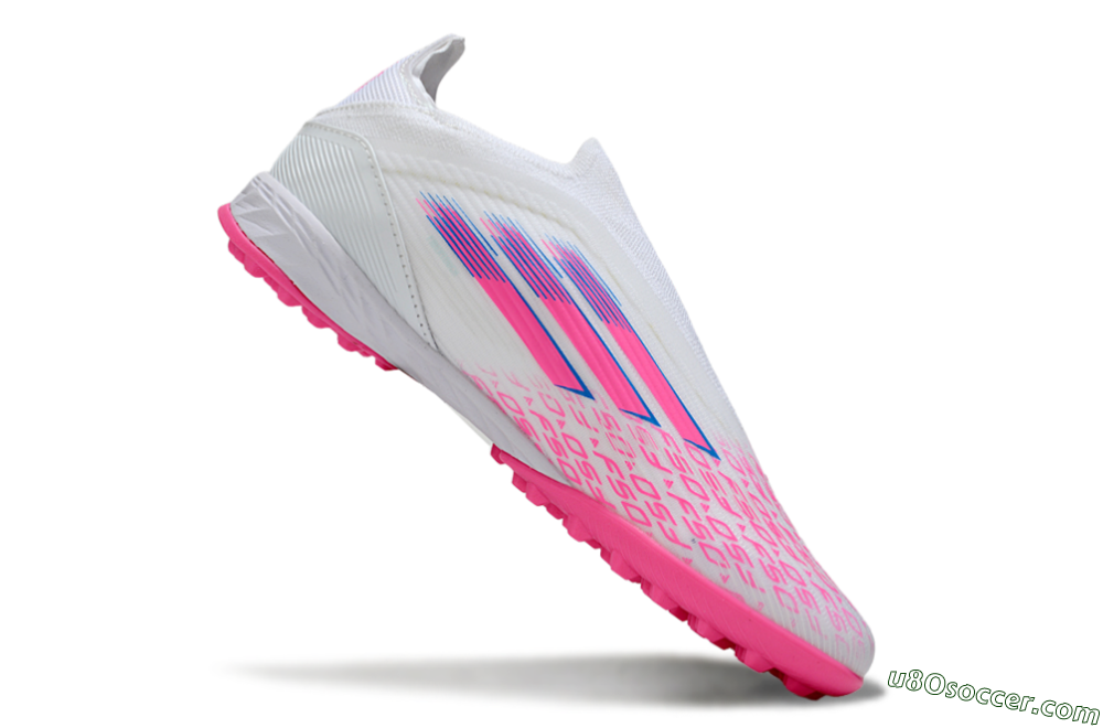 Adidas F50 Elite Laceless TF Artificial Turf Soccer Shoes - White/Neon Pink/Sky Blue 5