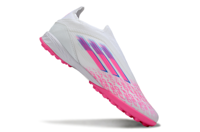 Adidas F50 Elite Laceless TF Artificial Turf Soccer Shoes - White/Neon Pink/Sky Blue