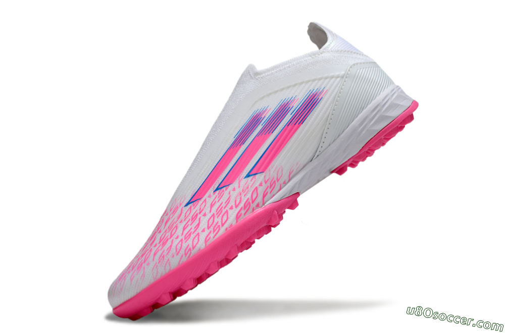 Adidas F50 Elite Laceless TF Artificial Turf Soccer Shoes - White/Neon Pink/Sky Blue 6