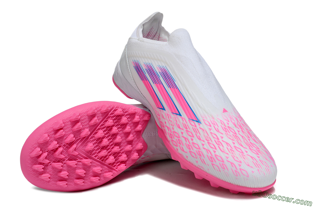 Adidas F50 Elite Laceless TF Artificial Turf Soccer Shoes - White/Neon Pink/Sky Blue 4