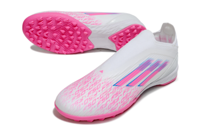 Adidas F50 Elite Laceless TF Artificial Turf Soccer Shoes - White/Neon Pink/Sky Blue