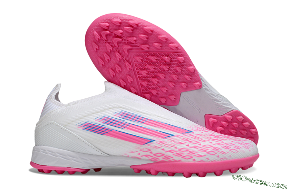 Adidas F50 Elite Laceless TF Artificial Turf Soccer Shoes - White/Neon Pink/Sky Blue 1