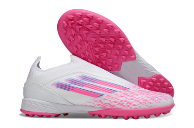 Adidas F50 Elite Laceless TF Artificial Turf Soccer Shoes - White/Neon Pink/Sky Blue