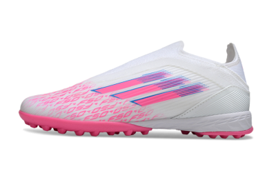 Adidas F50 Elite Laceless TF Artificial Turf Soccer Shoes - White/Neon Pink/Sky Blue