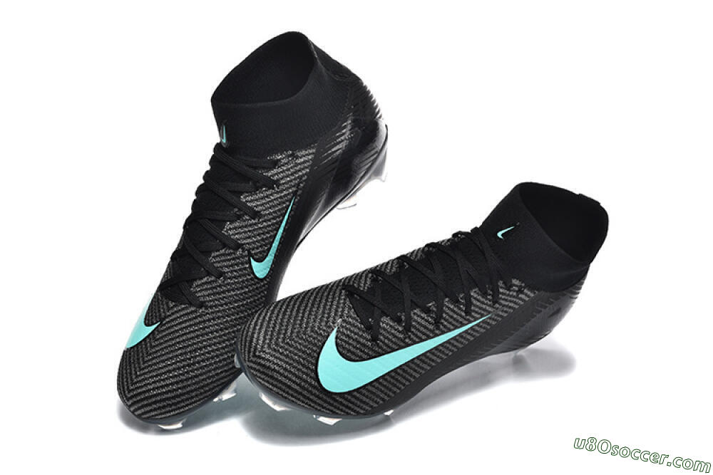 Nike Air Zoom Mercurial Superfly 10 Elite FG Firm Ground Soccer Cleats - Black/Ice Blue/Charcoal Gray 6