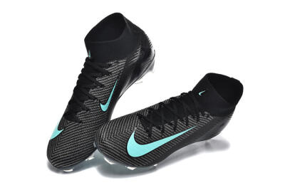 Nike Air Zoom Mercurial Superfly 10 Elite FG Firm Ground Soccer Cleats - Black/Ice Blue/Charcoal Gray