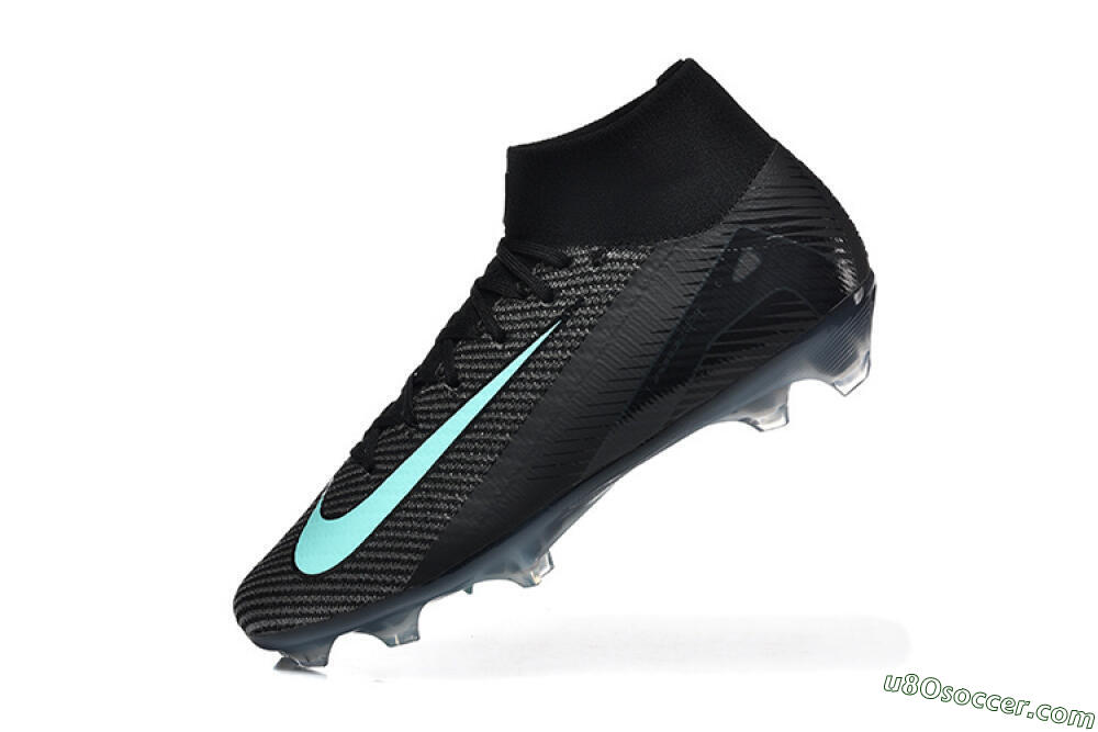 Nike Air Zoom Mercurial Superfly 10 Elite FG Firm Ground Soccer Cleats - Black/Ice Blue/Charcoal Gray 8
